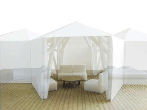 富士山麓に間伐材でつくるテント外観E２