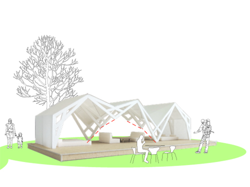 富士山麓に間伐材でつくるテント外観D１