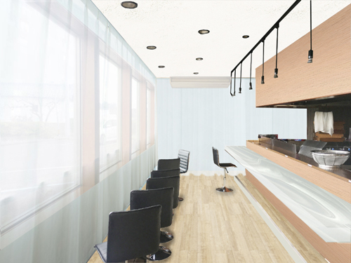 名取の飲食店内装改修白カーテンパターン