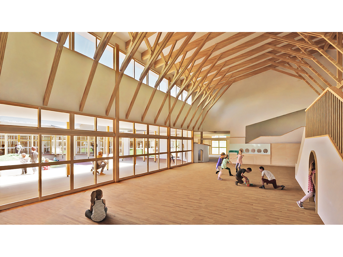 色麻町認定こども園木のぬくもりを感じる遊戯室