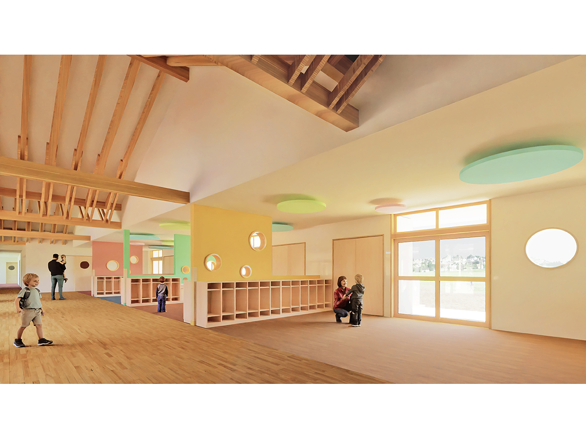 壁がなくひとつながりの保育室-1