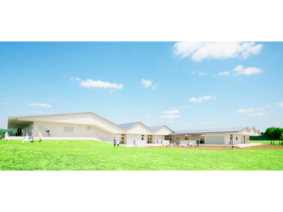 切妻屋根が連続する色麻町認定こども園-1