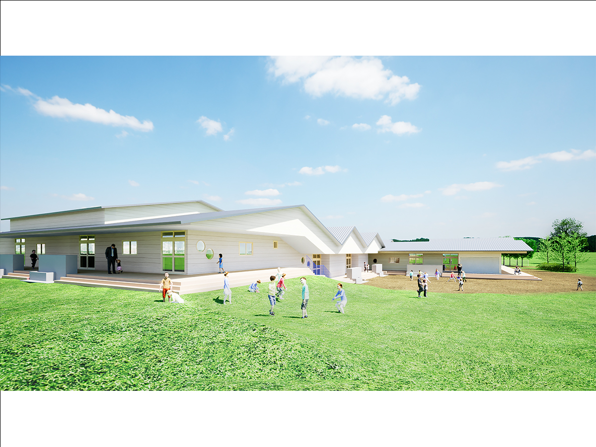 切妻屋根が連続する色麻町認定こども園-2