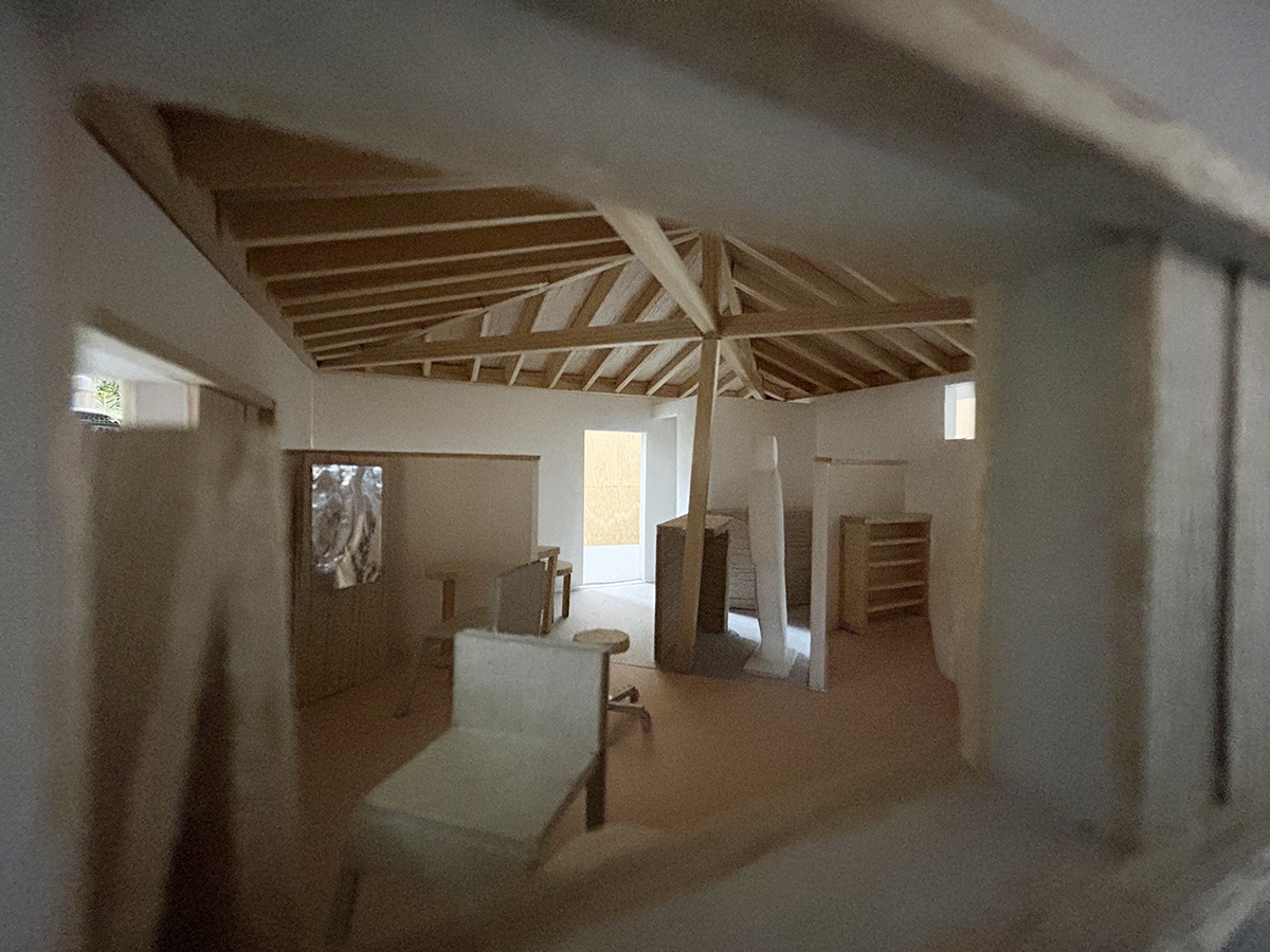 白石にある宝形屋根架構現しの美容室re:peco模型-5