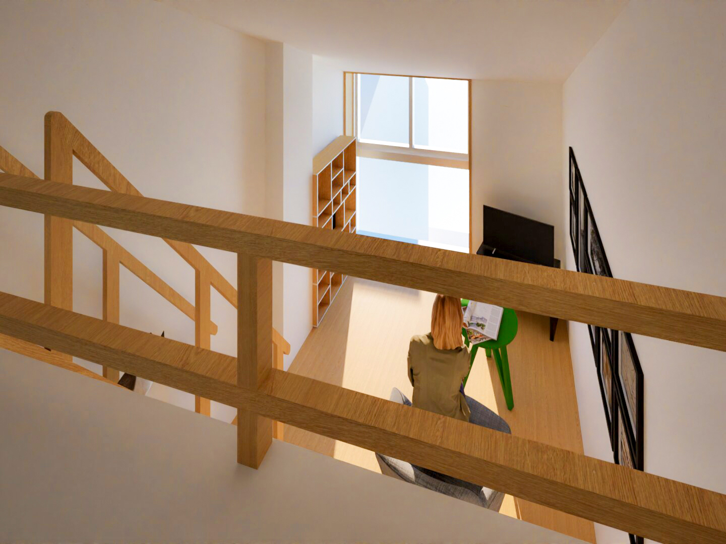 イレギュラーな窓とメゾネットが生み出す変化のある内観パース-6