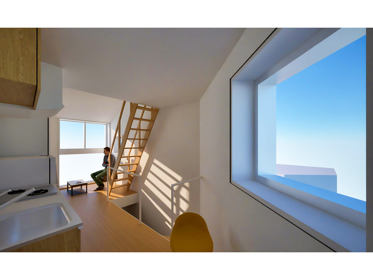 イレギュラーな窓とメゾネットが生み出す変化のある内観パース-3