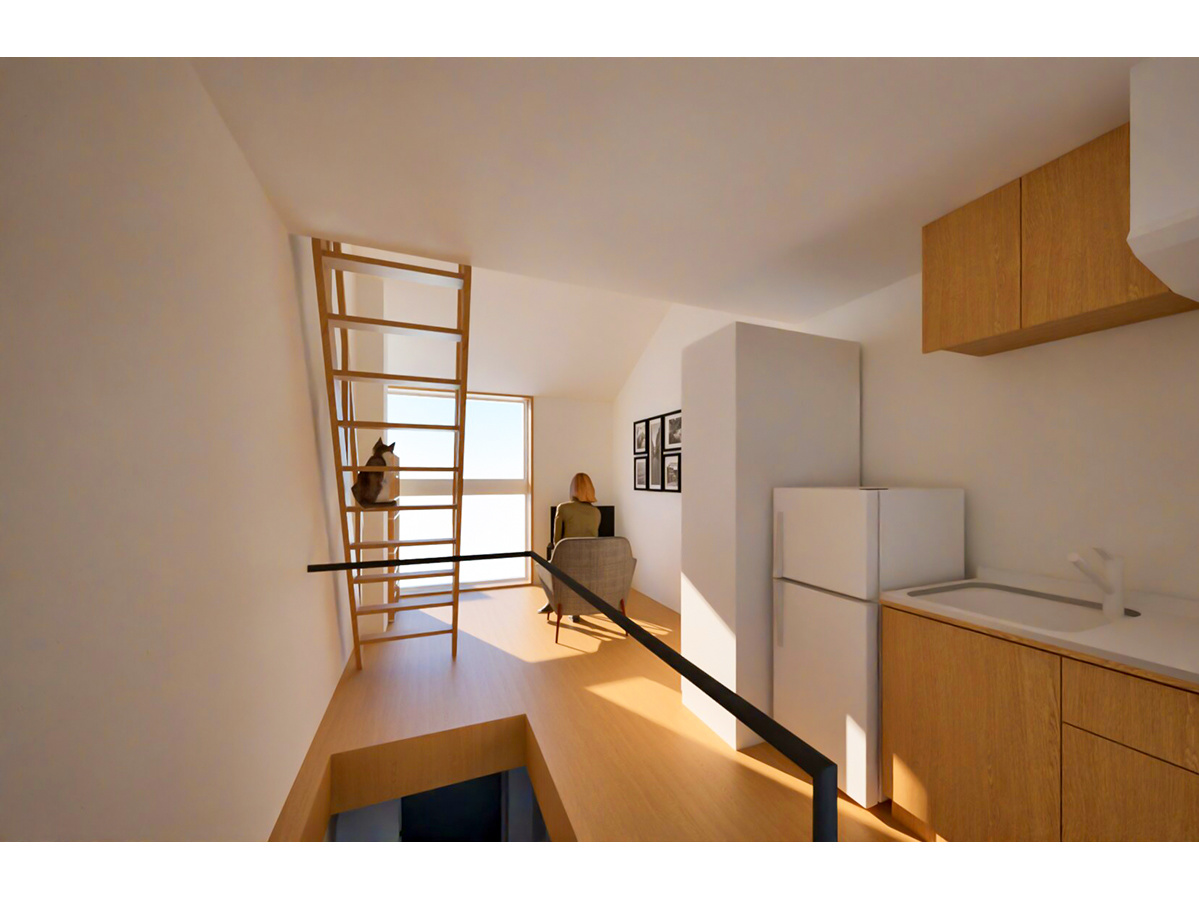 イレギュラーな窓とメゾネットが生み出す変化のある内観パース-5