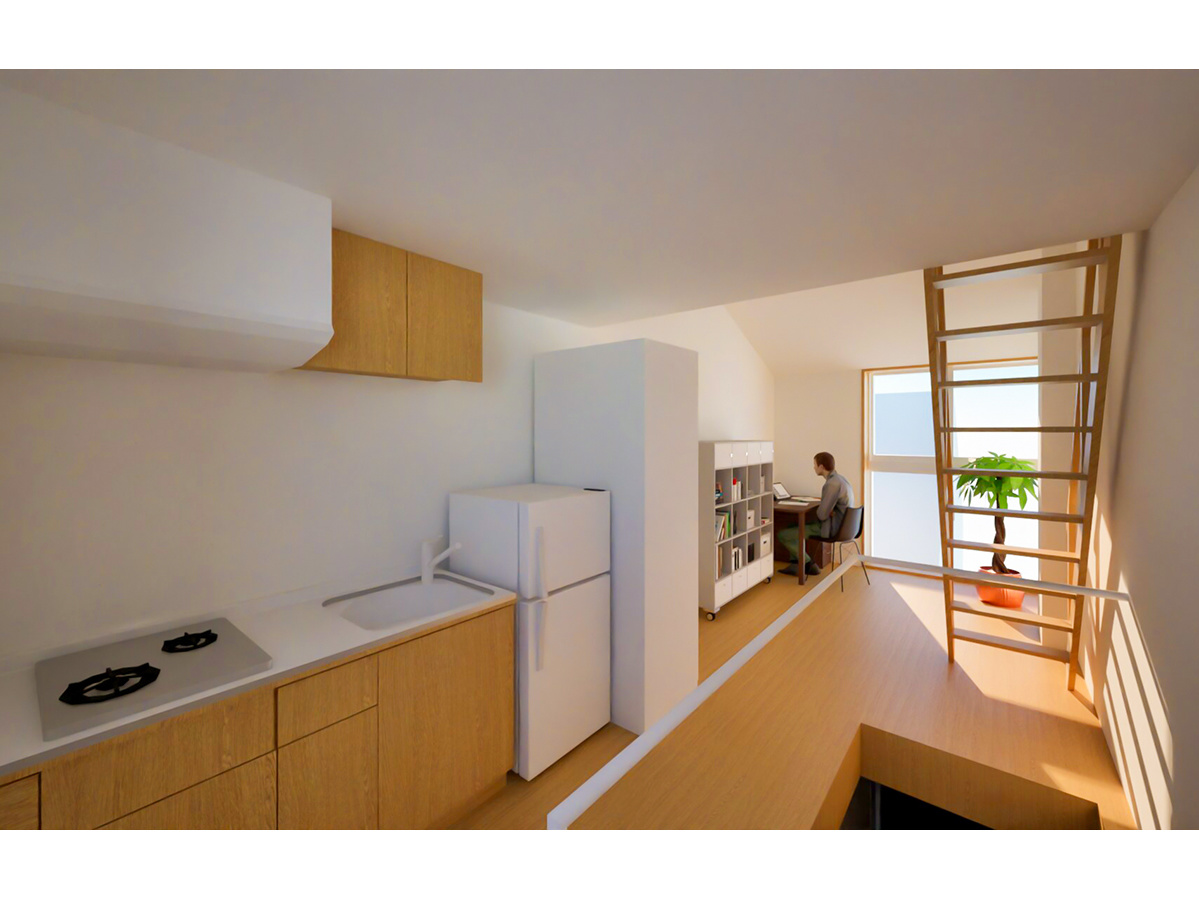 イレギュラーな窓とメゾネットが生み出す変化のある内観パース-7