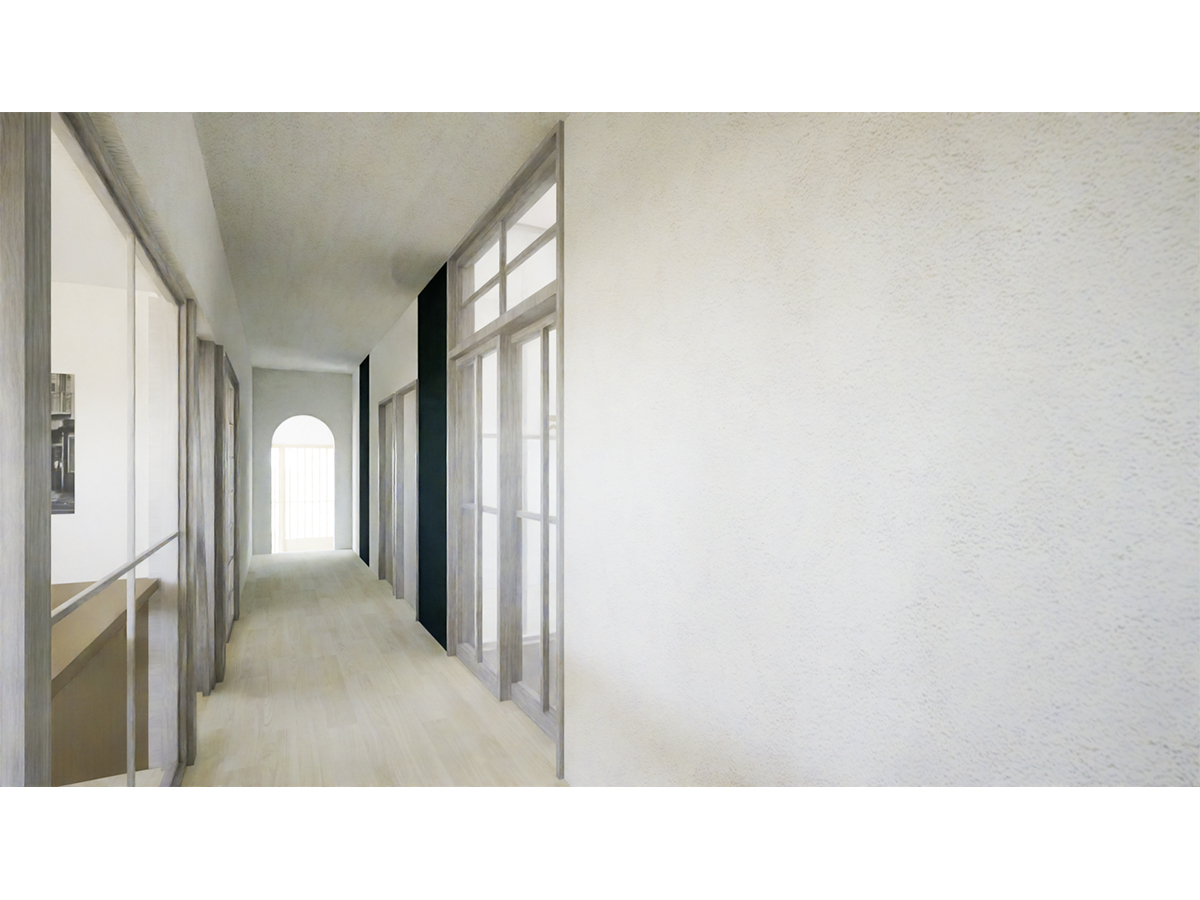 古いものと新しいものが絡み合う廊下