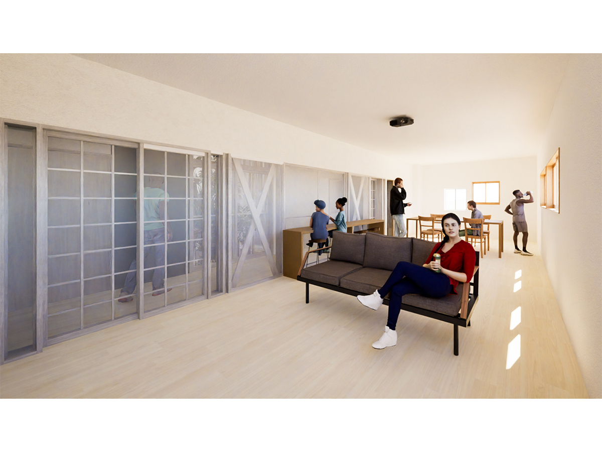 古い建具を生かしたリビング